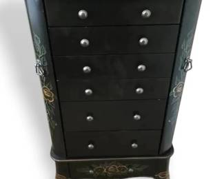 Floral Handpainted Wood Jewelry Armoire