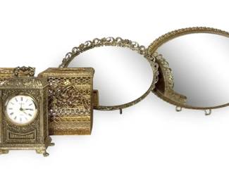 Mirrored Brass Vanity Trays, Tissue Box Covers  Clock