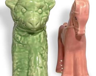 Vintage Pink Horse And Green Lamb Planters