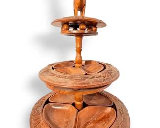 Vintage 3Tier Hand Carved Monkey Pod Lazy Susan