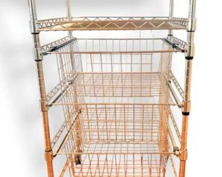 Metal Rolling Cart With Wood Top And Storage