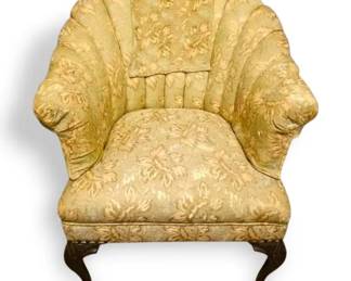 Vintage Floral Scalloped Shell Back Armchair with Queen Anne Legs