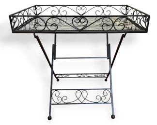 Metal Side Tray Table With Glass Top