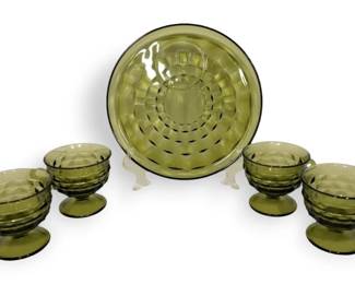 Indiana Glass Green Whitehall Punch Glasses With Plate