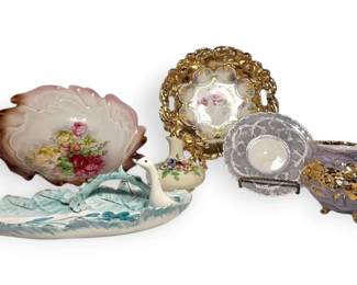 Hand painted Floral Bowls, Trinket Dishes With Goose  More