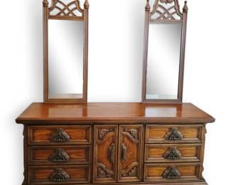 Vintage Wooden 9Drawer Dresser  Mirrors