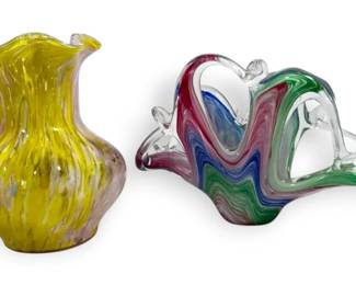 Murano Hand Blown Art Glass Napkin Holder  Yellow Glass Vase
