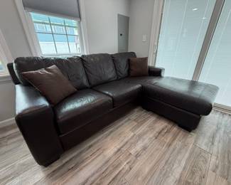 Dark Brown Leather Sectional Sofa with Chaise