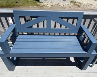 Blue Wooden Garden Bench with X-Back Design