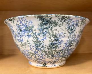 Hand-Painted Blue Spongeware Ceramic Bowl by John Henry