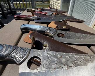 Handmade Damascus Steel Skinner Knives with Leather Sheaths