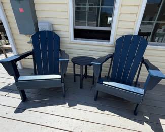 Navy Blue HDPE Adirondack Chairs and Side Table Set