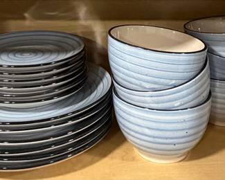 Blue Swirl Stoneware Dinnerware Set - Serves 6