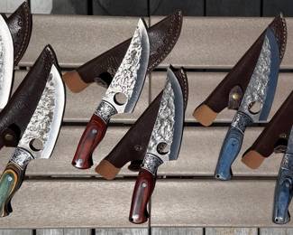 Handmade Damascus Steel Skinner Knives with Leather Sheaths
