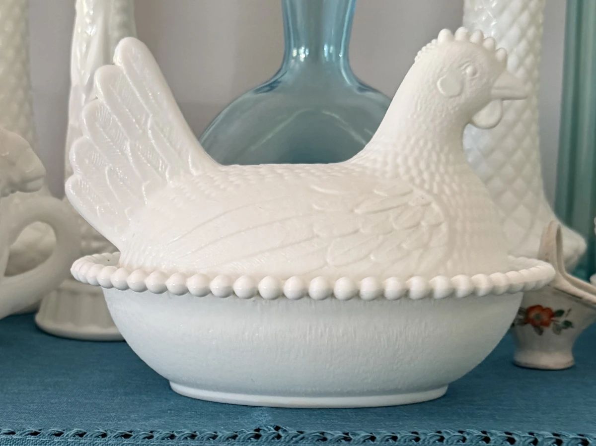 Milk Glass Hen on Nest