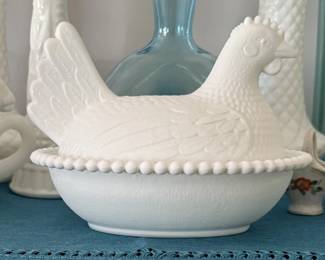 Milk Glass Hen on Nest