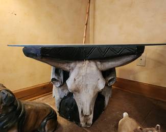 Western skull glass top table