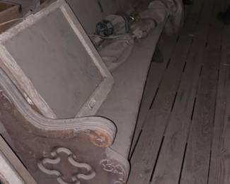 Curved church pew, with beautiful carving