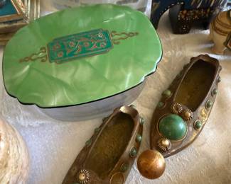 GOTTA LUV THESE BRASS & BEADED SLIPPER ASHTRAYS