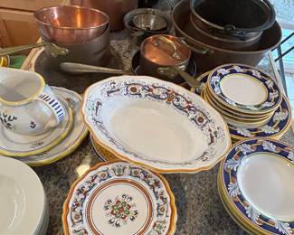 Vintage copper pots and Italian dinnerware