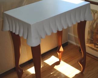 Amazing Rare Carved wood table, All Wood. A Dancers theme look at the pointed "toe" base on the legs. The top is carved wood and painted white. Amazing,