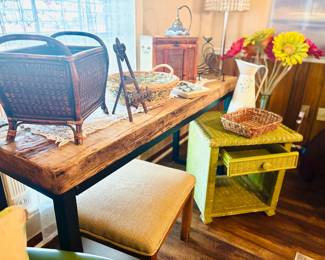 Distressed wood farmhouse table