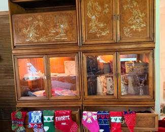 Hand painted oriental inspire modular furniture pieces and christmas stockings