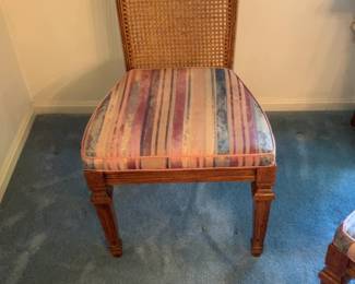 Vintage Striped Upholstered Dining Chair with Fluted Legs