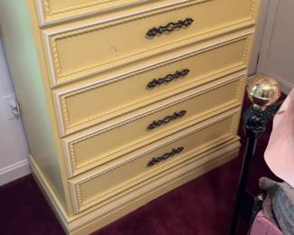 Vintage Pale Yellow French Provincial Tallboy Dresser 36 x 18 x 45