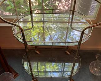Vintage Gold Faux Bamboo Bar Cart with Mirrored Top