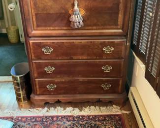 Vintage Inlaid Wood Secretary Desk Chest 38 x 19 x 54