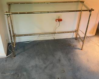 Vintage MCM  Hollywood Regency Faux Bamboo Brass and Glass Console Table 45 x 14 x 28