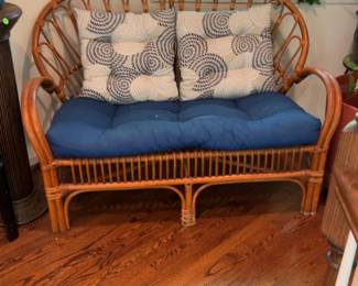 Vintage Rattan Bamboo Loveseat with Cushions