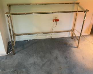 Vintage MCM  Hollywood Regency Faux Bamboo Brass and Glass Console Table 45 x 14 x 28