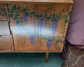 Mid-Century Modern Hand-Painted Wisteria Sideboard 50 x 18 x 30