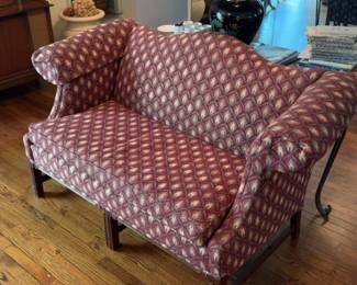 Vintage Camelback Settee with Patterned Upholstery
