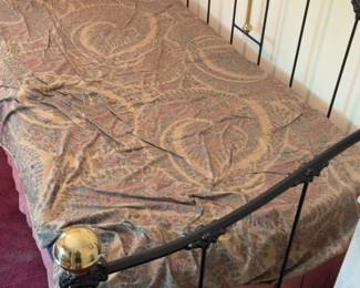 Vintage Style Wrought Iron Bed Frame with Brass Accents