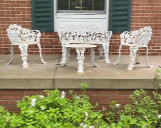 Vintage Cast Aluminum Floral Garden Bench and Chair Set