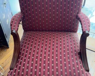 Vintage Maroon Striped Armchair with Scallop Motif (Priced individually)