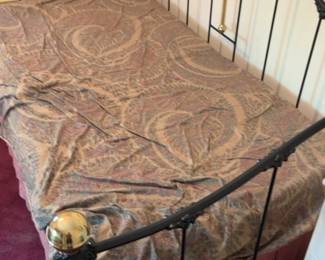 Vintage Style Wrought Iron Bed Frame with Brass Accents