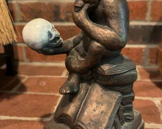 Hugo Rheinhold 'Affe mit Schädel' Monkey with Skull Bronze Finished Figurine