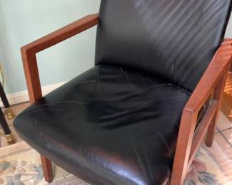 4 Mid-Century Modern Leather Chairs with Wooden Frame (Priced Individually)