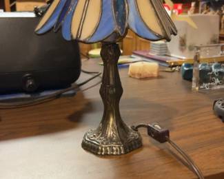 Vintage Slag Glass Small Accent Lamp - Loevsky & Loevsky White Metal Casting