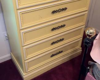 Vintage Pale Yellow French Provincial Tallboy Dresser 36 x 18 x 45