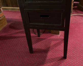 Two-Drawer Slim Black Side Table with Natural Wood Top
