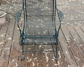 Wrought Iron Style Mesh Patio Armchair with Decorative Floral Backrest