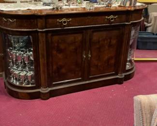 Traditional Burl Wood Sideboard with Glass Display Cabinets