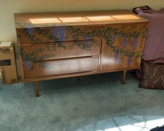 Mid-Century Modern Hand-Painted Wisteria Sideboard 50 x 18 x 30