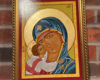 Orthodox Virgin Mary and Christ Child Religious Icon in Gold Frame