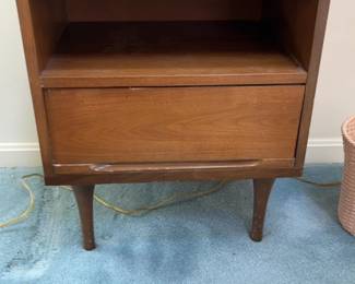 Mid-Century Modern Wood Nightstand with Open Shelf and Drawer 20 x 15 x 24